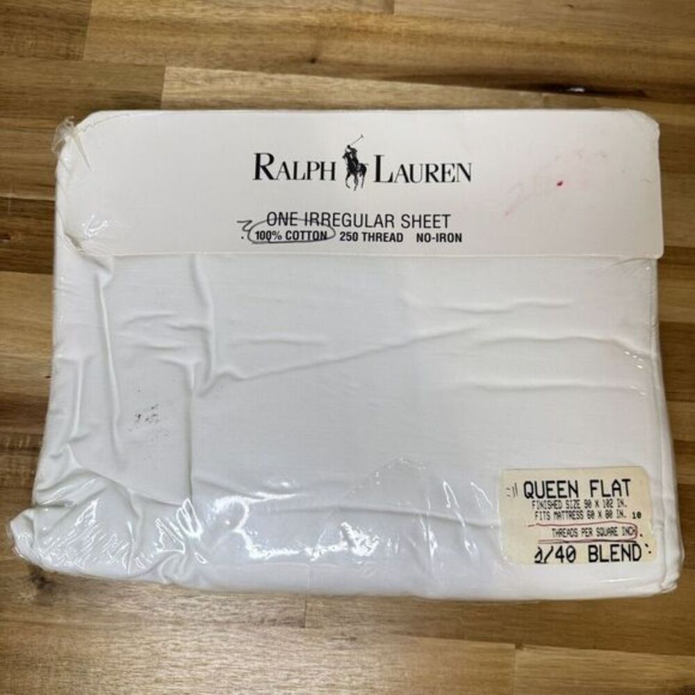 NOS Ralph Lauren The Polo Sheet QUEEN FLAT Sheet 250 TC Pima Ctn White Irregular
